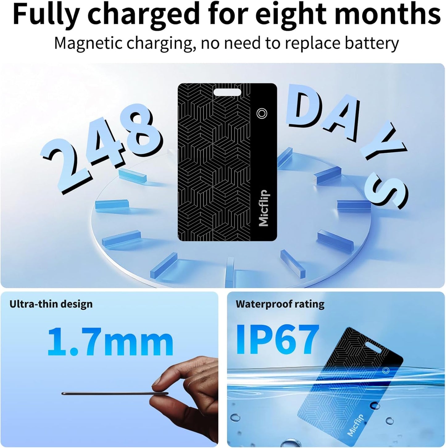 Wallet Tracker Card [Apple Mfi Certified] (Ios and Android) Bluetooth Tracker Card, 0.07In Rechargeable Smart Tracking Card Work with Apple Find My, Keys, Luggage Tags, Bags, Passports, Purse(1 Pack)